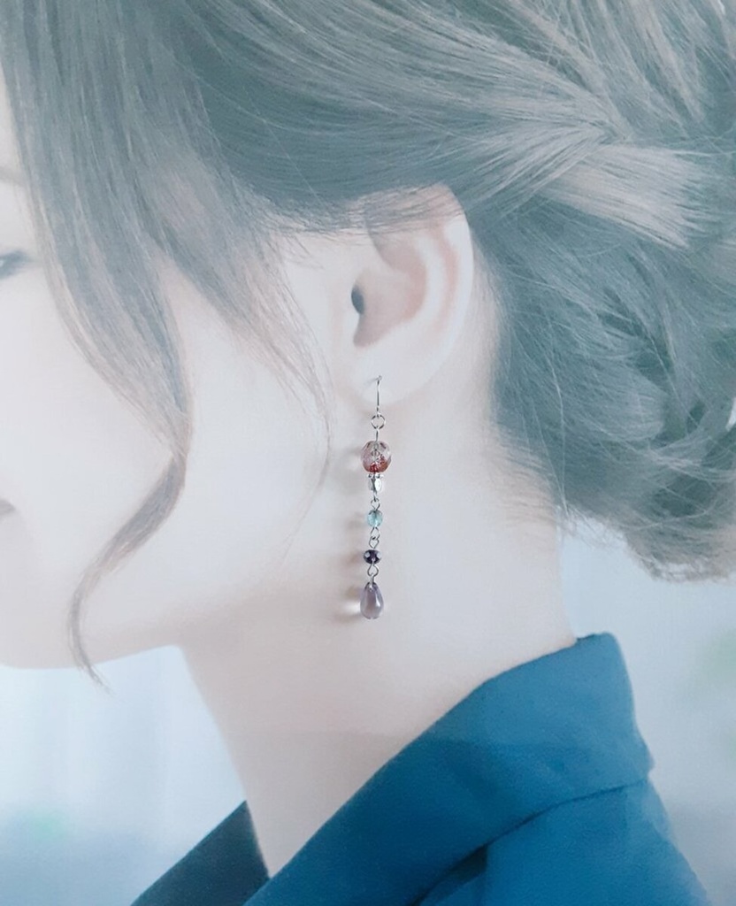 幻想パープルブルーカラーのゆらゆらロングピアス/イヤリング/Purple Blue Stylish Dangling Earrings/Clip on Earrings