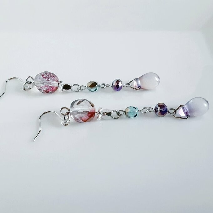 幻想パープルブルーカラーのゆらゆらロングピアス/イヤリング/Purple Blue Stylish Dangling Earrings/Clip on Earrings
