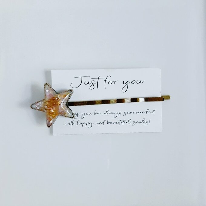 プレゼントにぴったり☆歯車入りプチスチームパンク風のお星様ヘアピン(ふんわりピンクゴールド)/Pale Pink Gold Colored Steampunk Star Hair Clip/ Hair PIn