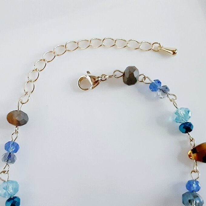 しずくとガラスビーズの大人カッコいいブルーブラウンカラーのグラデーション風ブレスレット/Blue Brown Dainty Bracelet