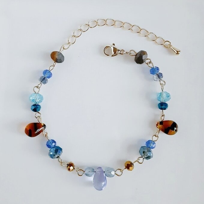 しずくとガラスビーズの大人カッコいいブルーブラウンカラーのグラデーション風ブレスレット/Blue Brown Dainty Bracelet