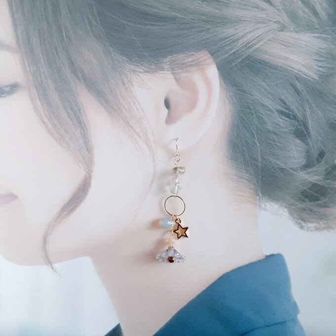 フラワービーズとお星様が可愛い☆ファンシーピアス/イヤリング(フローライト)