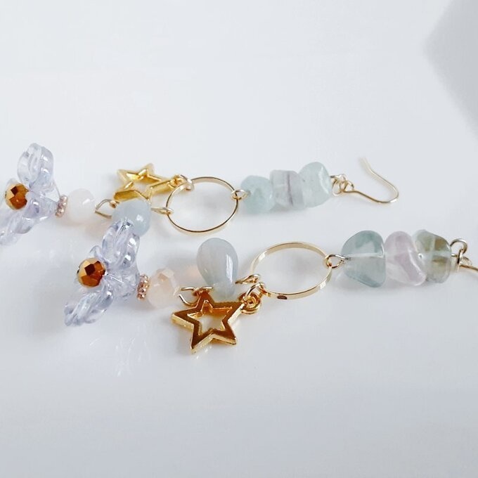 フラワービーズとお星様が可愛い☆ファンシーピアス/イヤリング(フローライト)