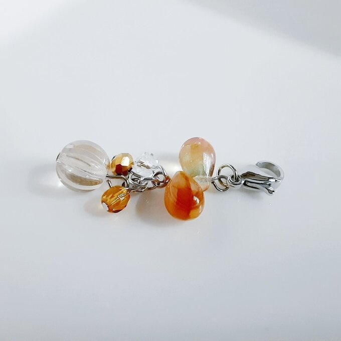 チェコビーズが揺れる☆しずくとガラスビーズのマスクチャーム/マスクアクセサリー(黄昏ゴールド)