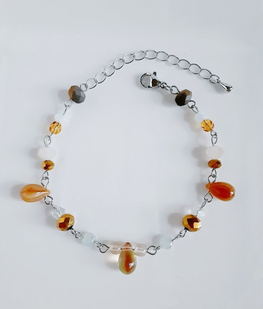 しずくとガラスビーズの黄昏ゴールドカラーのグラデーション風ブレスレット