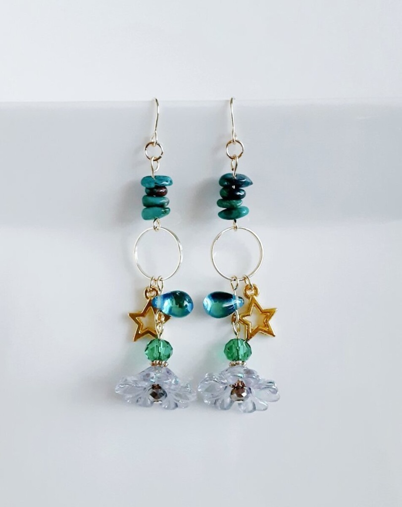 フラワービーズとお星様が可愛い☆ファンシーピアス/イヤリング(クリソコラ)