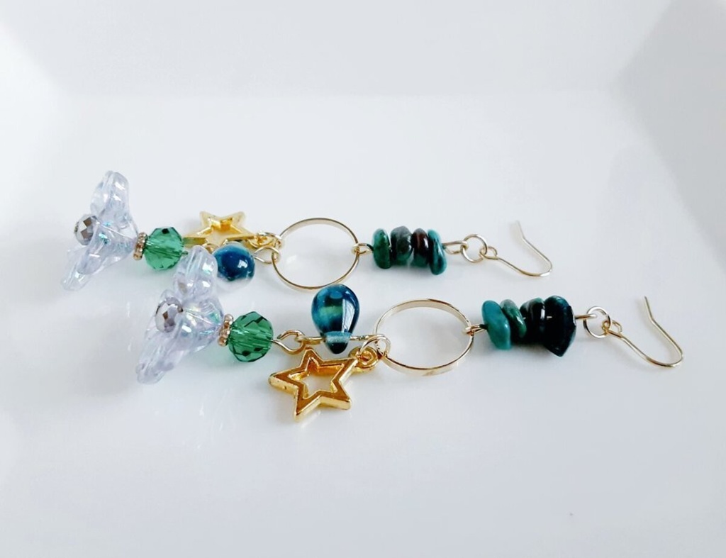 フラワービーズとお星様が可愛い☆ファンシーピアス/イヤリング(クリソコラ)