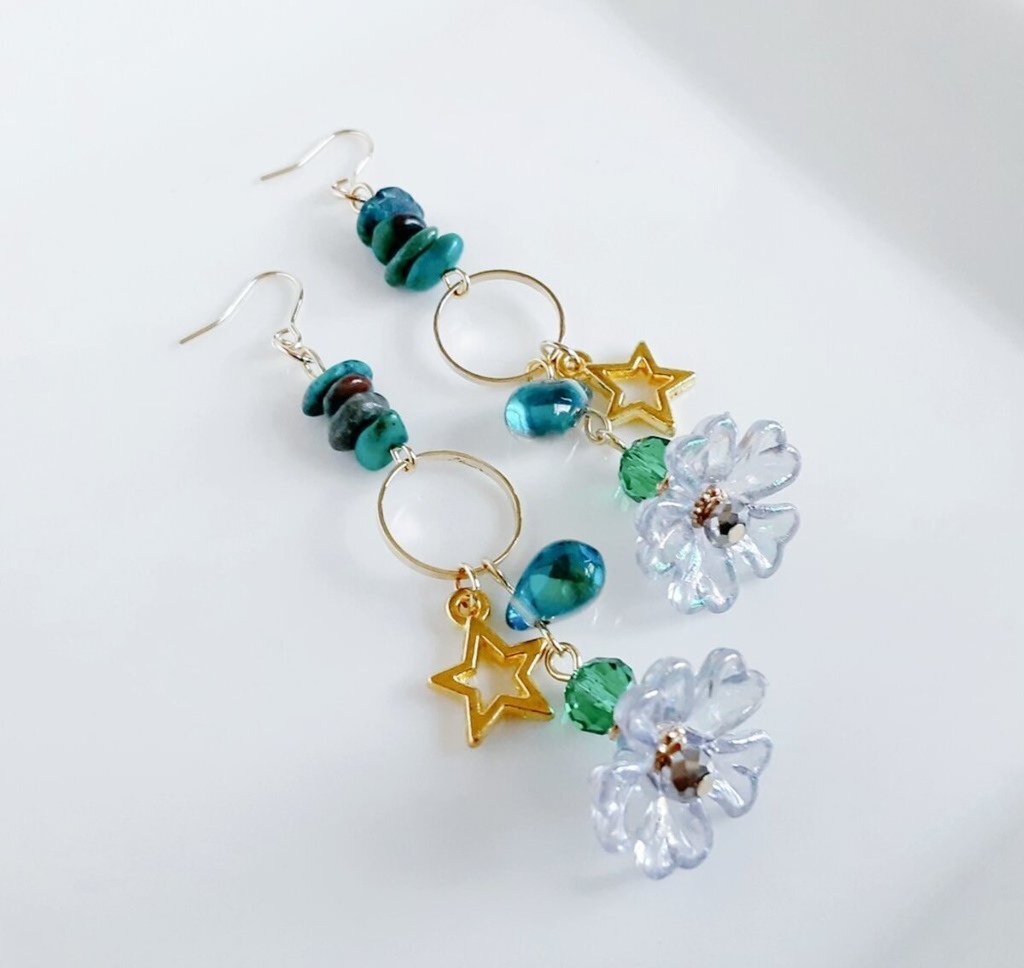 フラワービーズとお星様が可愛い☆ファンシーピアス/イヤリング(クリソコラ)