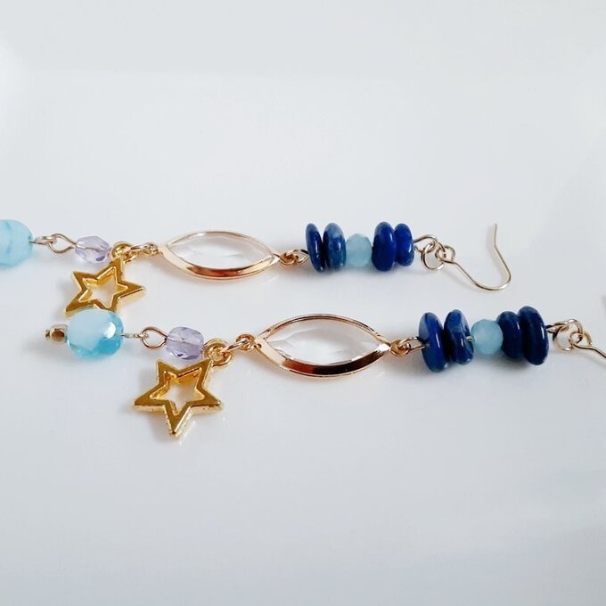 お星様が素敵☆アクリルフレームストーンとラピスラズリの揺れるピアス/イヤリング(青)