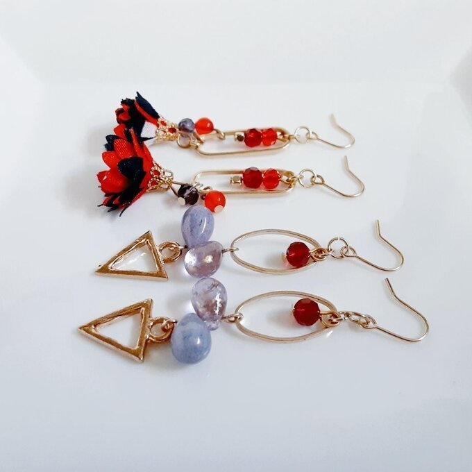 お買い得ピアス/イヤリング2点セット(レッド&パープルカラー)