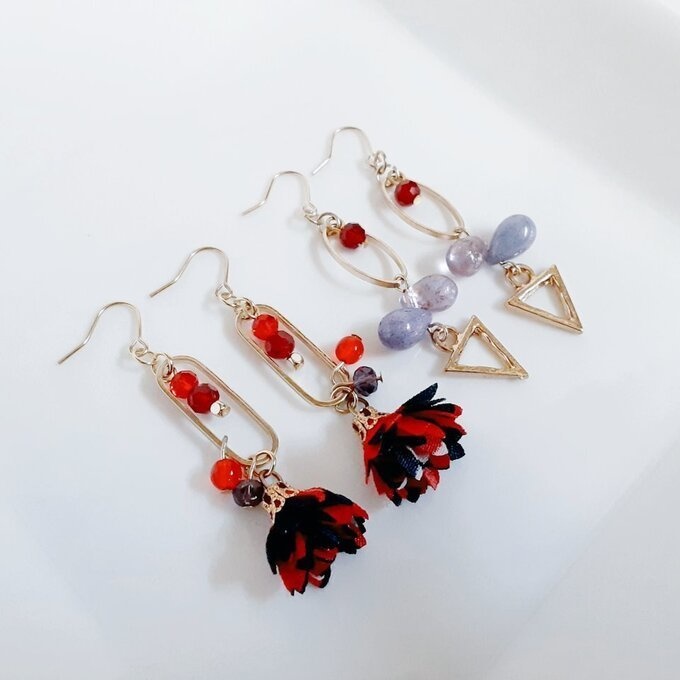 お買い得ピアス/イヤリング2点セット(レッド&パープルカラー)