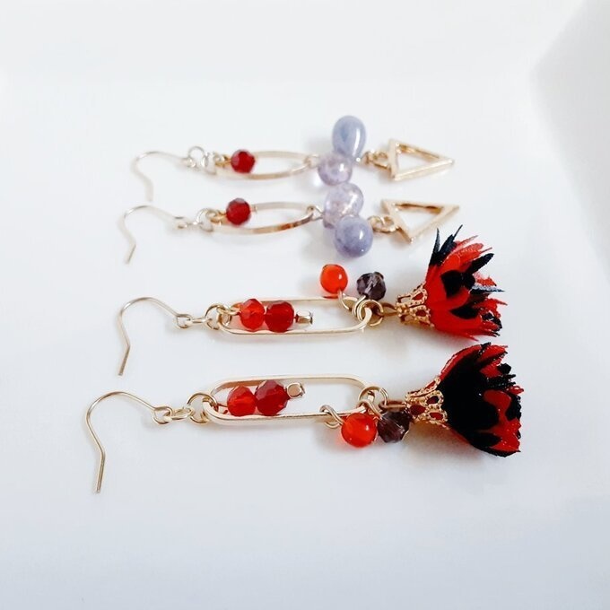 お買い得ピアス/イヤリング2点セット(レッド&パープルカラー)