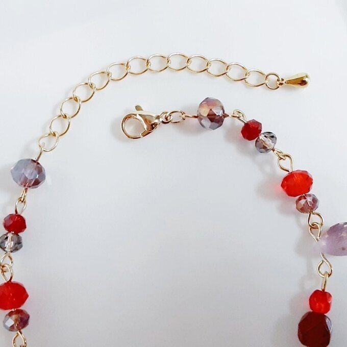 しずくとガラスビーズの秋色レッドアメジストパープルのグラデーション風ブレスレット