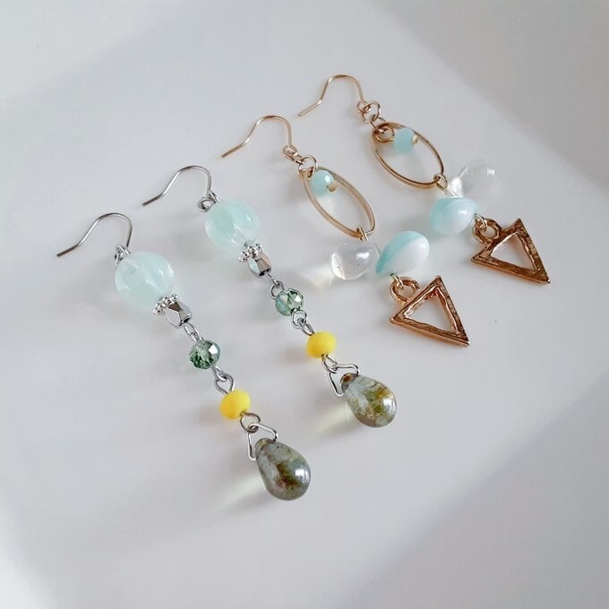 お買い得ピアス/イヤリングセット(ミント&イエローグリーン)