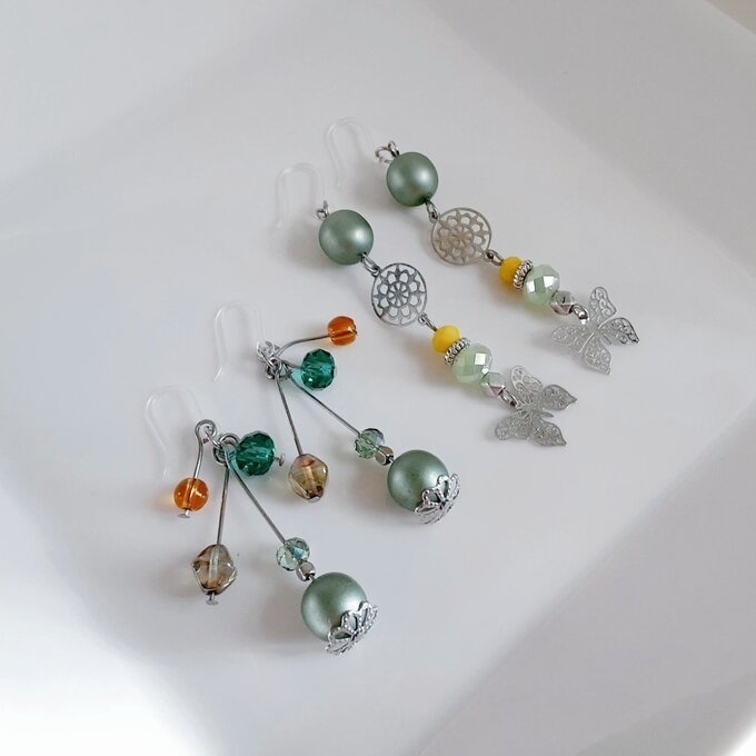 お買い得ピアス/イヤリングセット(樹脂フックピアス×グリーン)