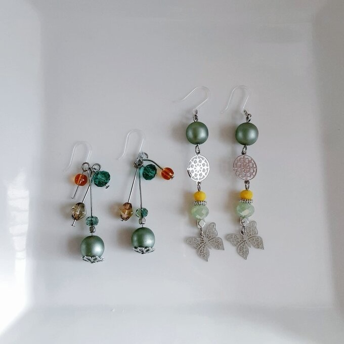 お買い得ピアス/イヤリングセット(樹脂フックピアス×グリーン)