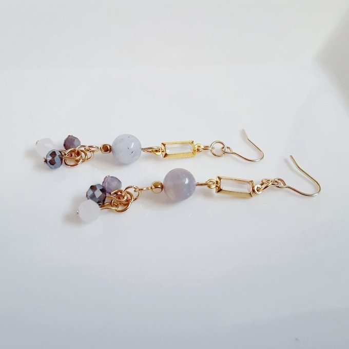 レピドライトwithピンクトルマリンとシャープなアクリルフレームストーンのお洒落ピアス/イヤリング