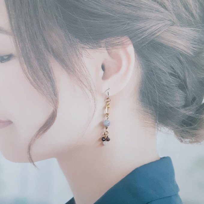 レピドライトwithピンクトルマリンとシャープなアクリルフレームストーンのお洒落ピアス/イヤリング