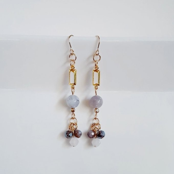 レピドライトwithピンクトルマリンとシャープなアクリルフレームストーンのお洒落ピアス/イヤリング