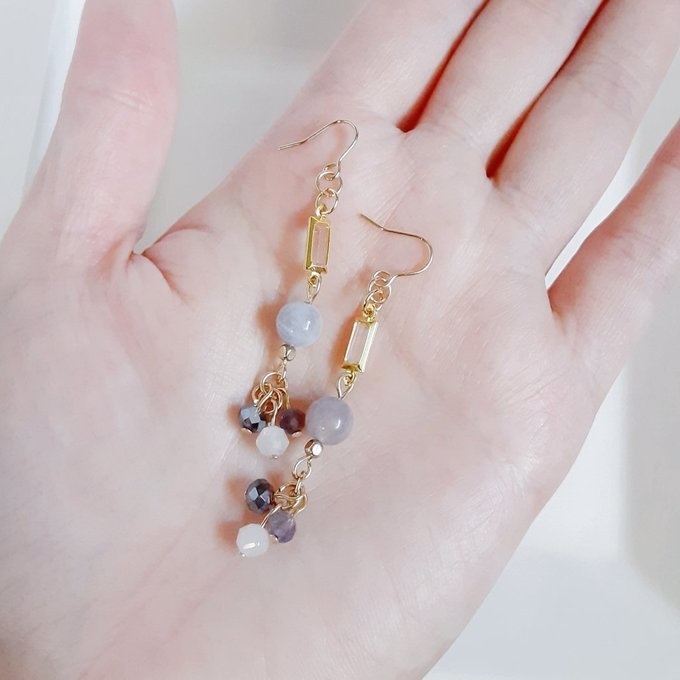 レピドライトwithピンクトルマリンとシャープなアクリルフレームストーンのお洒落ピアス/イヤリング