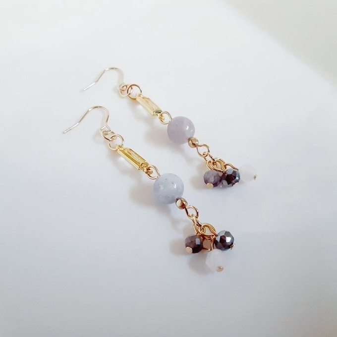 レピドライトwithピンクトルマリンとシャープなアクリルフレームストーンのお洒落ピアス/イヤリング