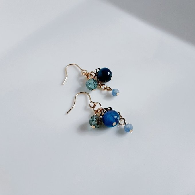 ミックスカラータイガーアイと天然石のちょいミニピアス/イヤリング