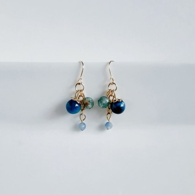 ミックスカラータイガーアイと天然石のちょいミニピアス/イヤリング