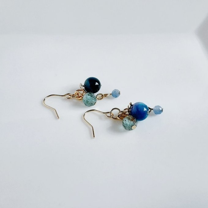 ミックスカラータイガーアイと天然石のちょいミニピアス/イヤリング