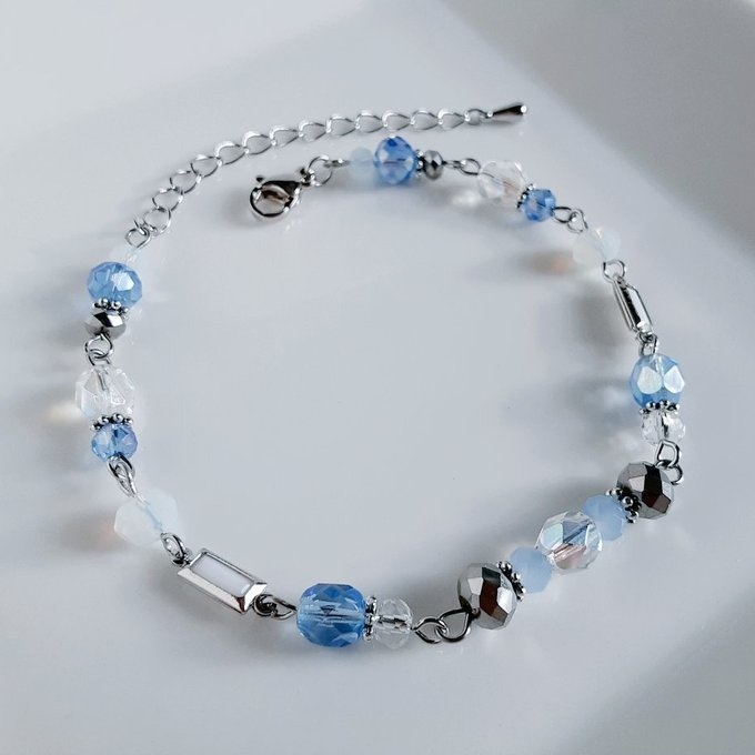 アクリルフレームストーンが素敵なお洒落ブレスレット(クリアアクアブルー)