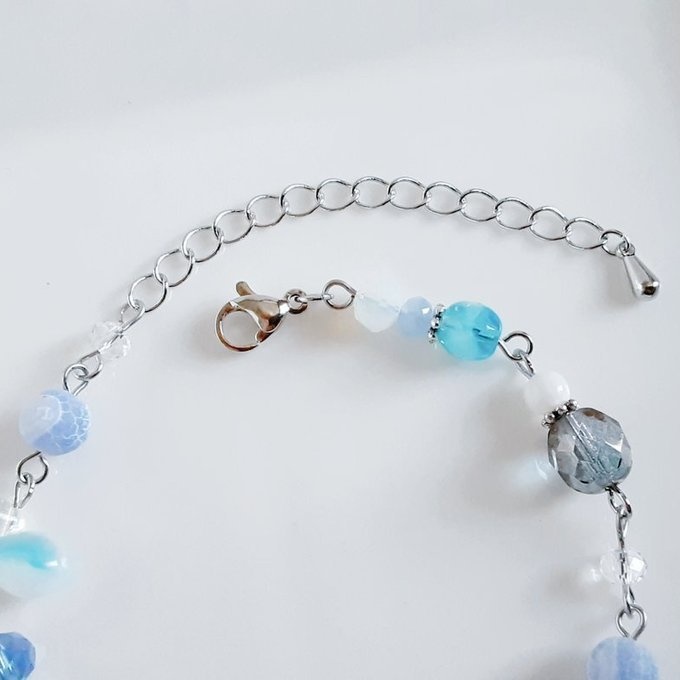 和を感じる☆唐草ビーズとロイヤルブルームーンストーンとしずくビーズとガラスビーズのスカイブルー色ブレスレット