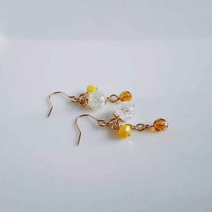 クラッククリスタルとチェコビーズとガラスビーズのちょいミニピアス/イヤリング