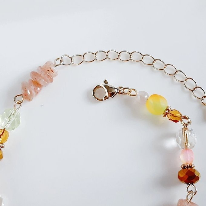 お魚パーツが可愛い☆サンストーンと大人シックカラーのお洒落ブレスレット