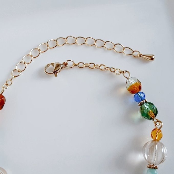 和を感じる☆朝顔の転写ビーズと大ぶりのお花の透かしチャームの大人シックな和風ブレスレット