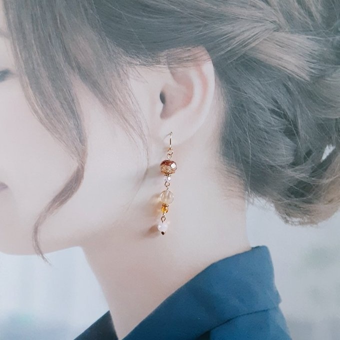 とんぼ玉ビーズとチェコビーズのゆらゆらロングピアス/イヤリング(大人シック)