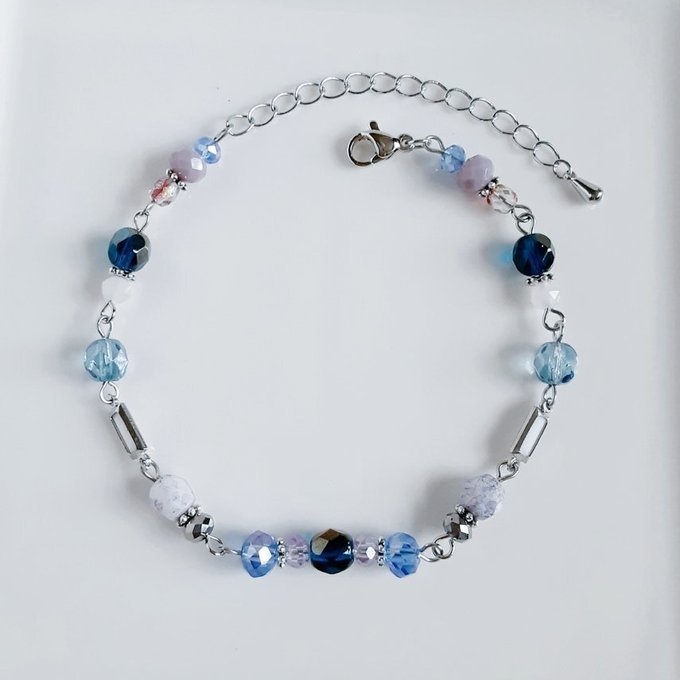 アクリルフレームストーンが素敵なお洒落ブレスレット(ブルーラベンダーパープル)