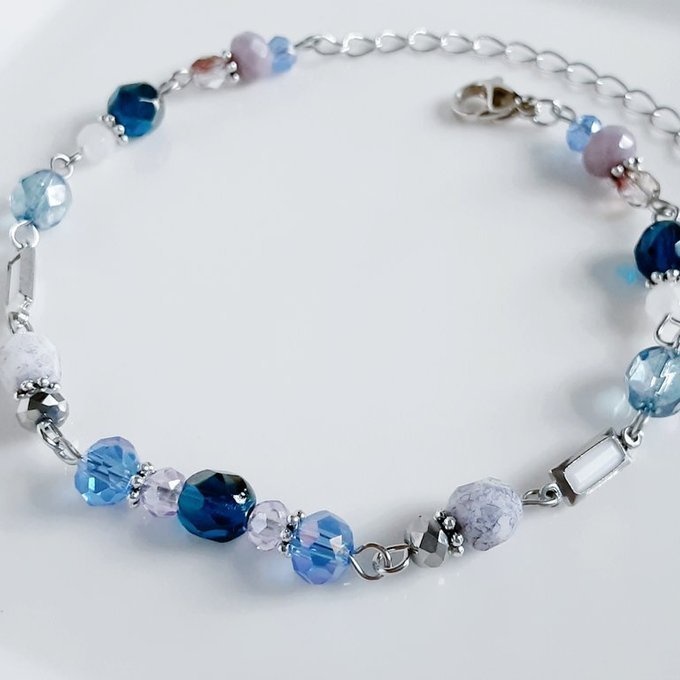 アクリルフレームストーンが素敵なお洒落ブレスレット(ブルーラベンダーパープル)