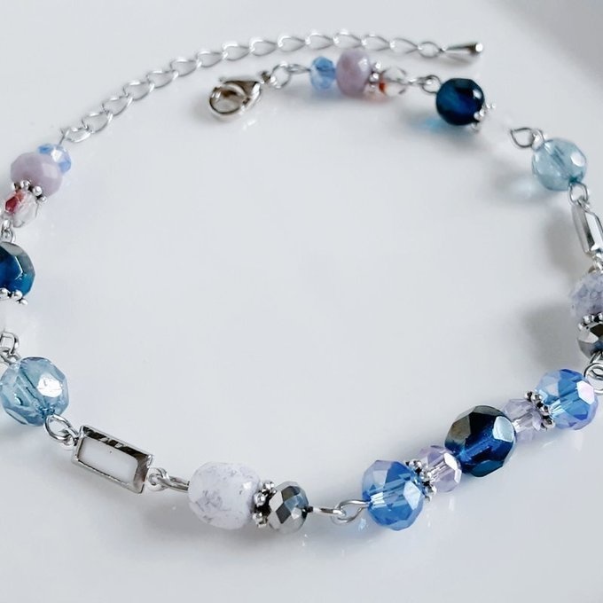 アクリルフレームストーンが素敵なお洒落ブレスレット(ブルーラベンダーパープル)