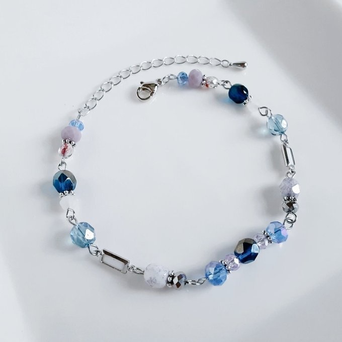アクリルフレームストーンが素敵なお洒落ブレスレット(ブルーラベンダーパープル)