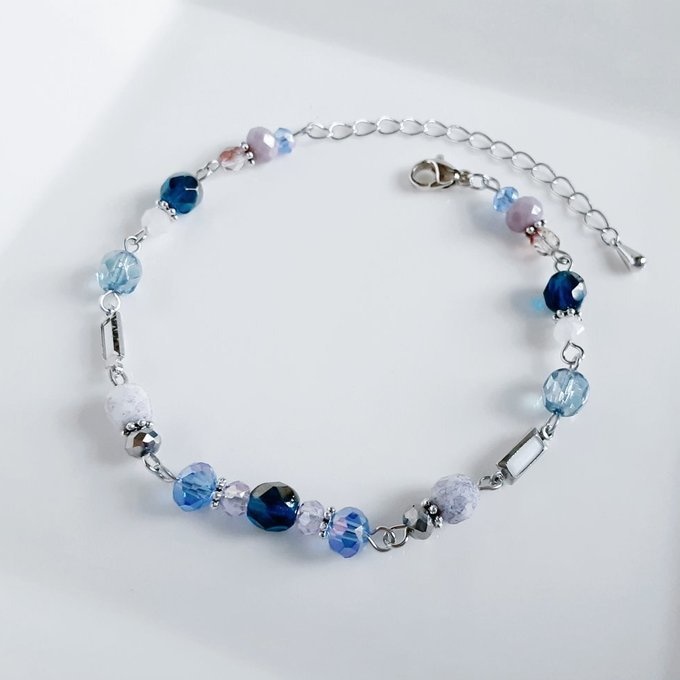 アクリルフレームストーンが素敵なお洒落ブレスレット(ブルーラベンダーパープル)