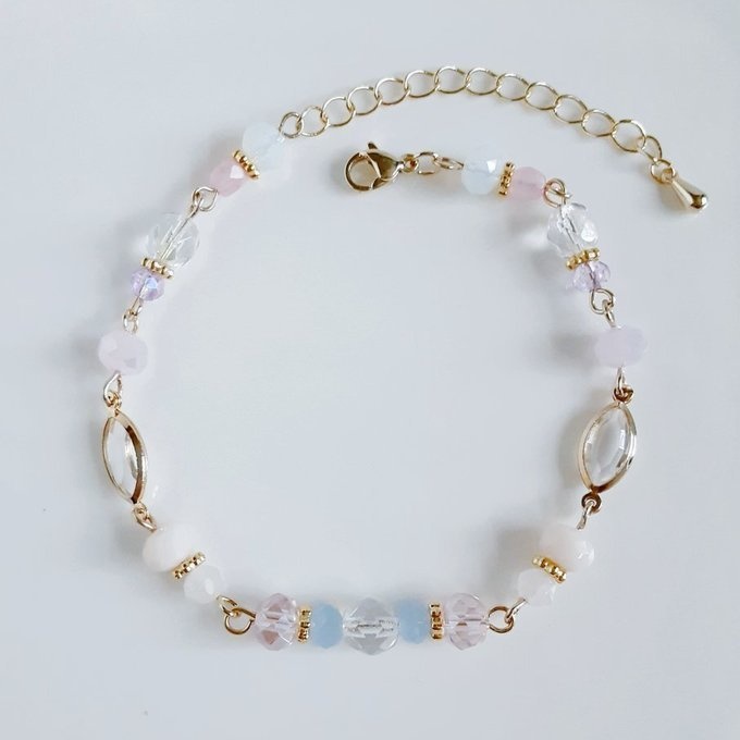 アクリルフレームストーンが素敵なお洒落ブレスレット(ペールピンク)
