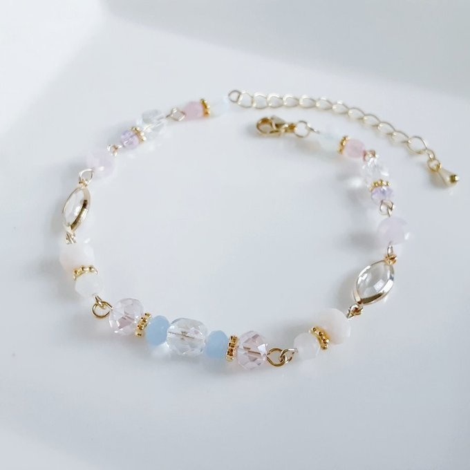 アクリルフレームストーンが素敵なお洒落ブレスレット(ペールピンク)