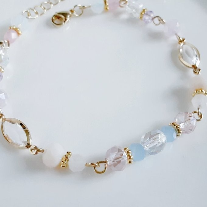 アクリルフレームストーンが素敵なお洒落ブレスレット(ペールピンク)