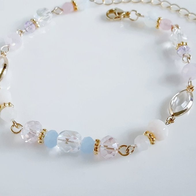 アクリルフレームストーンが素敵なお洒落ブレスレット(ペールピンク)