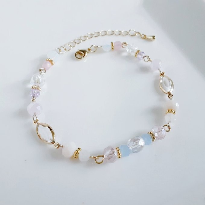 アクリルフレームストーンが素敵なお洒落ブレスレット(ペールピンク)
