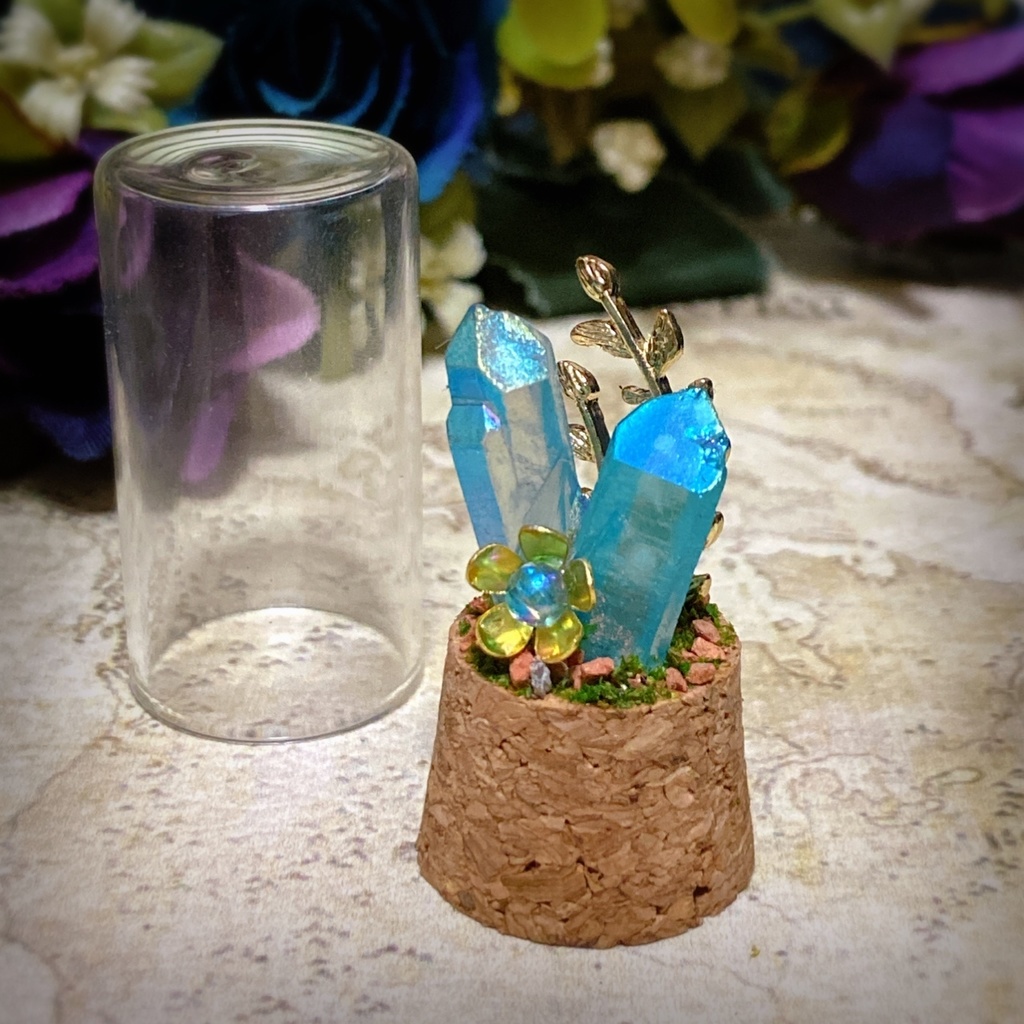水晶のオブジェ　オーロラブルー×ゴールド