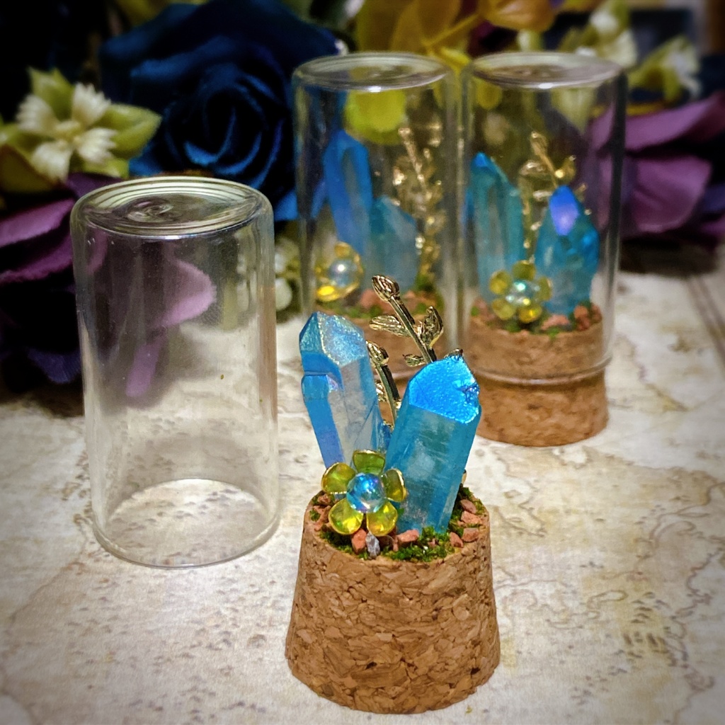 水晶のオブジェ　オーロラブルー×ゴールド