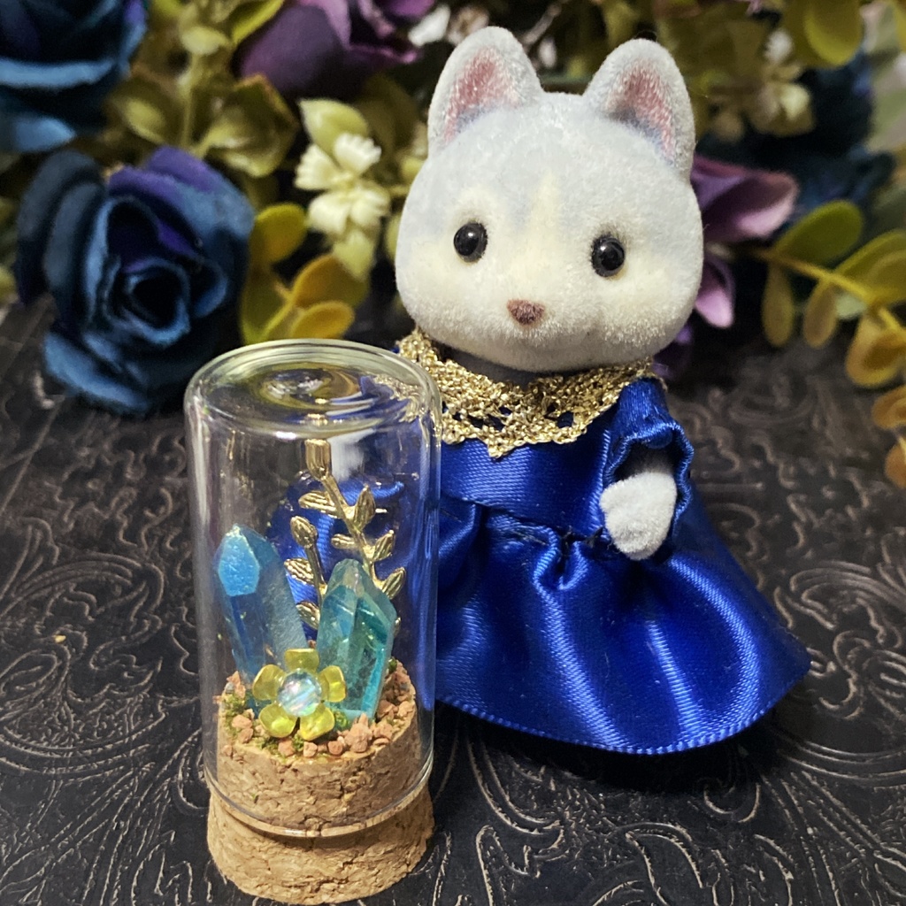 水晶のオブジェ　オーロラブルー×ゴールド