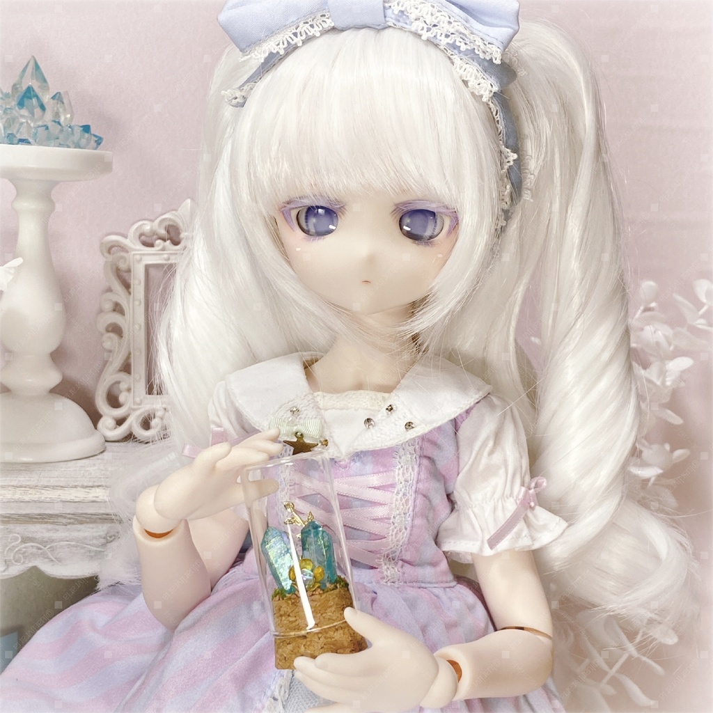 水晶のオブジェ　オーロラブルー×ゴールド