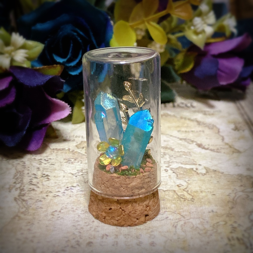 水晶のオブジェ　オーロラブルー×ゴールド