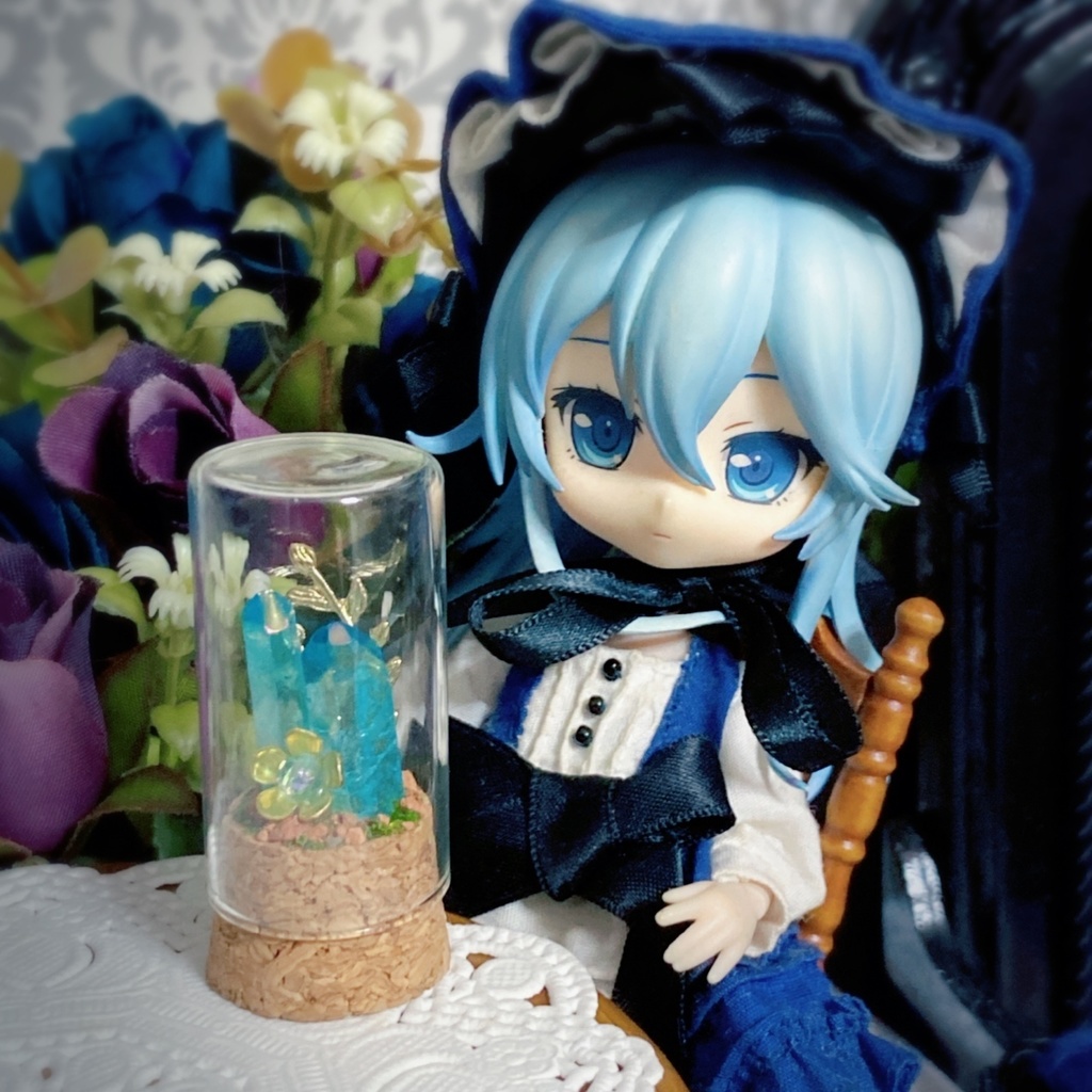 水晶のオブジェ　オーロラブルー×ゴールド